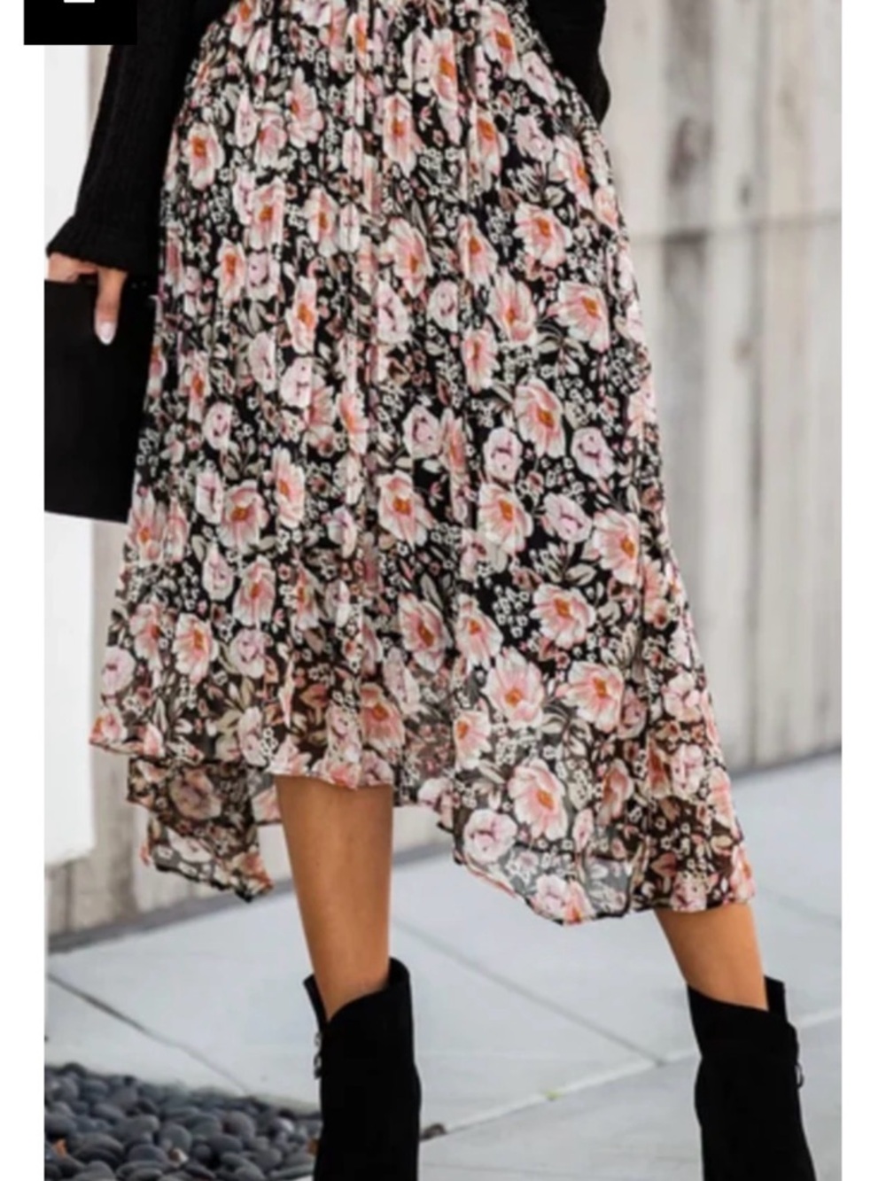 Chiffon Floral A-Line Asymmetrical Midi Skirt - S - flowy boho whimsigoth